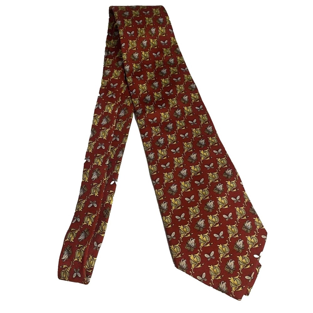 #8020 HANAE MORI MONSIEUR SILK RED BUTTERFLY TIE 3.75 X 56
